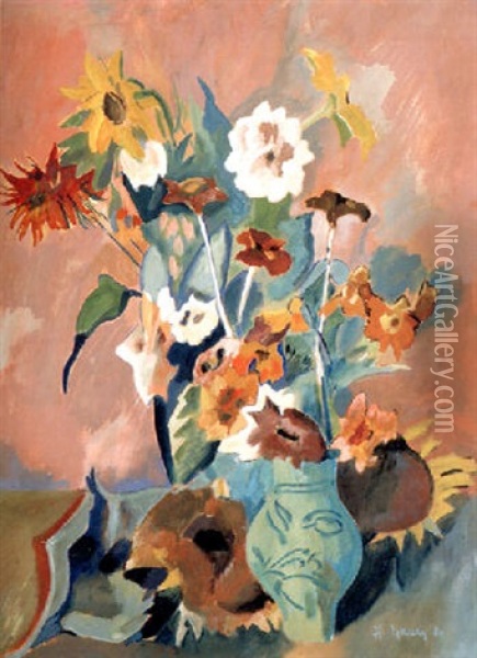 Sommerblumen Im Westerwalder Krug Oil Painting - Heinrich Nauen