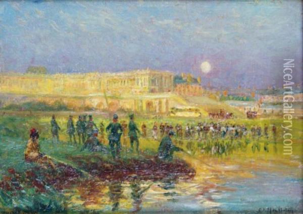 Versailles Au Crepuscule ; Les Soldatsallies Pechant Dans La Piece D'eau Des Suisses Oil Painting - Francois Richard De Montholon
