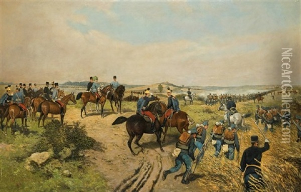 Franz Josef On Manoeuvres Oil Painting - Thaddaus von Ajdukiewicz