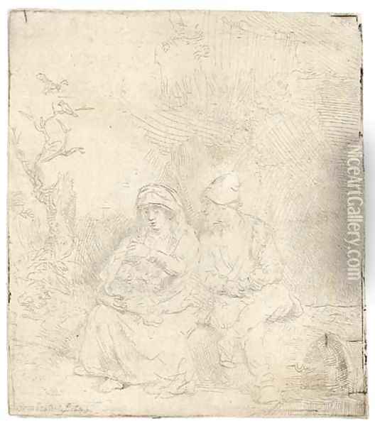 The Rest on the Flight into Egypt Lightly etched Oil Painting - Rembrandt Van Rijn