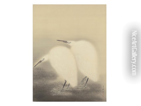A Pair Of Egrets Oil Painting - Seiju Omoda