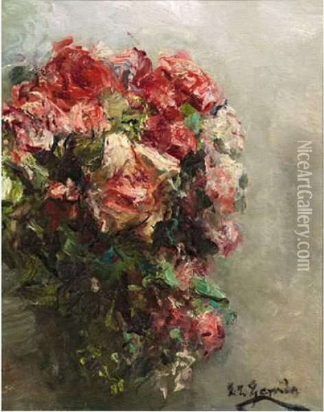 Bouquet De Fleurs. Oil Painting - Eduardo Leon Garrido