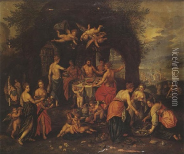 Le Banquet Des Dieux Oil Painting - Hendrick De Clerck