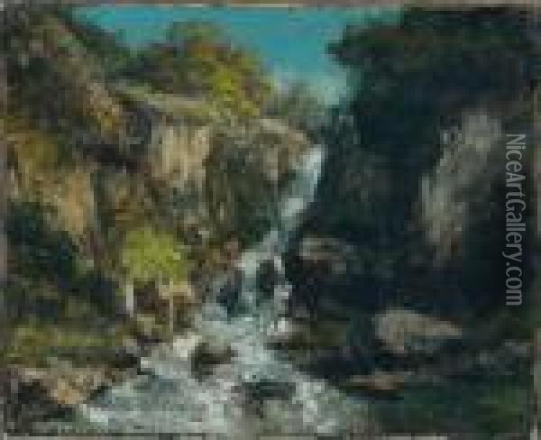 Une Cascade En Montagne Oil Painting - Gustave Courbet