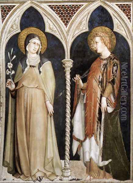 St Clare and St Elizabeth of Hungary 1317 Oil Painting - Louis de Silvestre