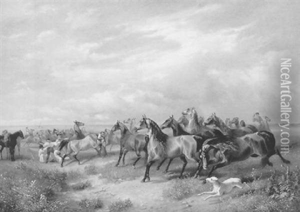 Pferde In Der Ungarischen Pusta Oil Painting - Otto Stotz