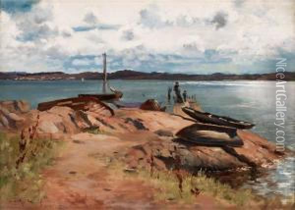 Vid Bryggan, Lysekil Oil Painting - Hugo Birger
