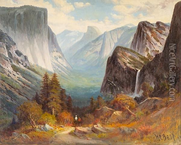Riders Entering Yosemite Valley Oil Painting - Harry Cassie Best