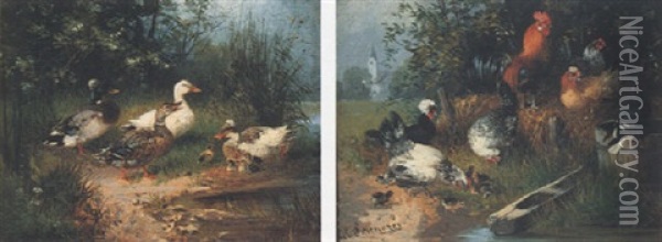Hahn Und Huhner Oil Painting - Julius Scheuerer