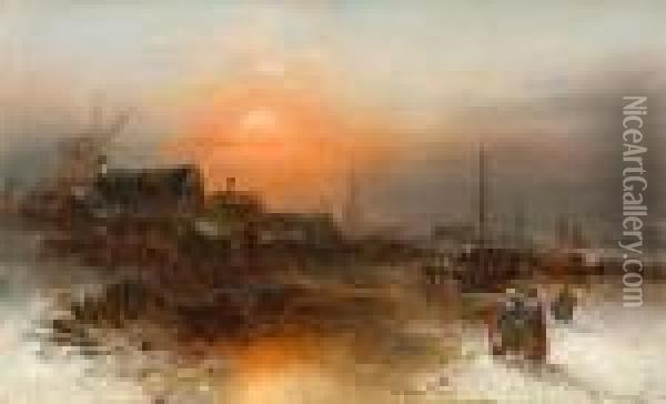 Ice Landscape At Sunset Oil Painting - Desire Tomassin
