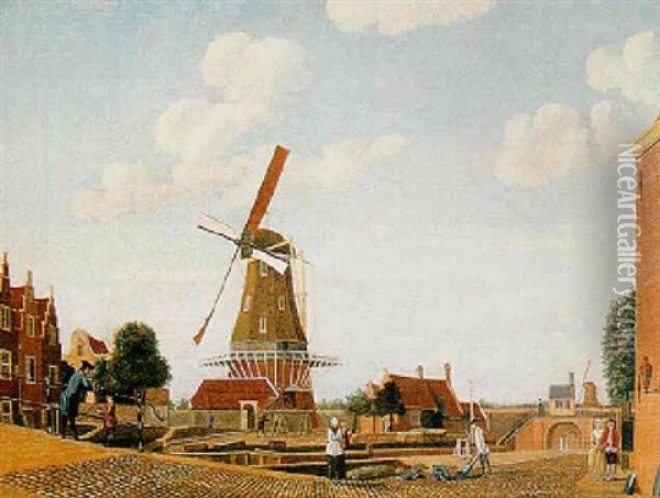 Amsterdam, A View Of The Bastion Sloterdijk With The Mill De Kraay Facing The Bullebaksluis And The Lijnbaan Oil Painting - Hendrik Keun