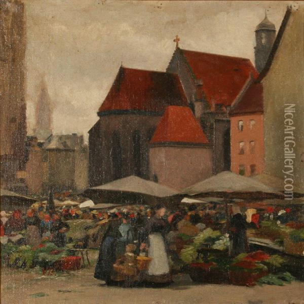 Market Scene From Nuremberg Oil Painting - Gustav Vilhelm Blom