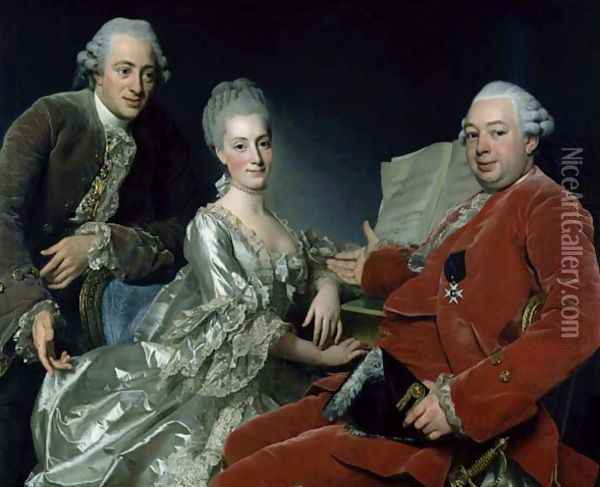 John Jennings Esq. and His Brother and Sister-in-Law, 1769 Oil Painting - Alexander Roslin