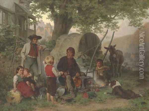 Reisender und Kinder am Lagerfeuer Oil Painting - Ernst Bosch