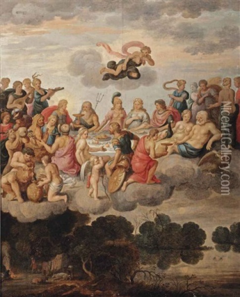 The Feast Of The Gods Oil Painting - Willem van Nieulandt the Younger