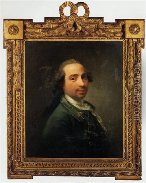 Portrait Of A Man, Said To Be The Artist, In A Gold-embroidered Blue Jacket Oil Painting - Jean-Martial Fredou