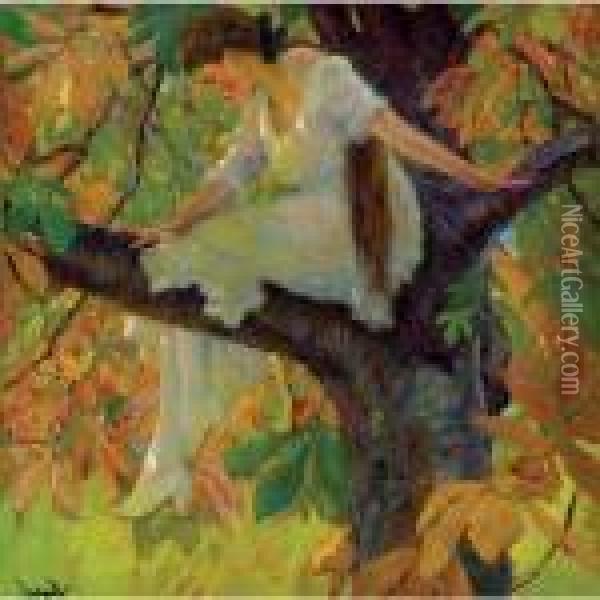 Wood Nymph (baumnixe) Oil Painting - Edward Alfred Cucuel