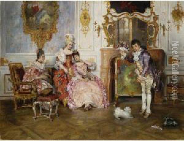 The Suitor's Arrival Oil Painting - Leopold Schmutzler