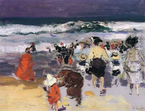 The Beach at Biarritz (sketch) Oil Painting - Joaquin Sorolla Y Bastida