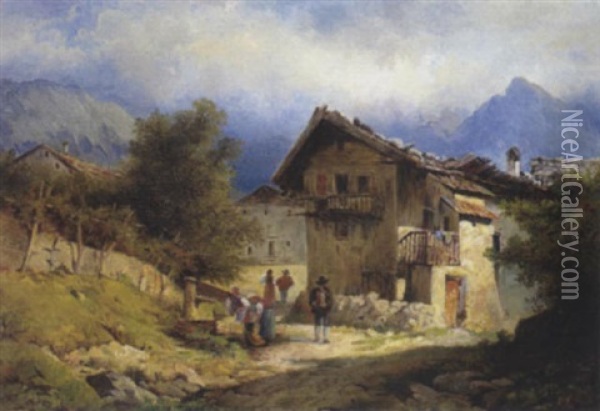 Dorf Bei Meran (?) Oil Painting - Franz Reinhold