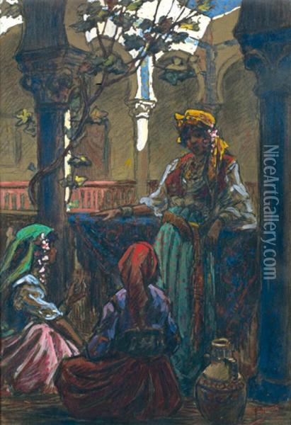 Detente Feminine A Alger Oil Painting - Edouard Herzig