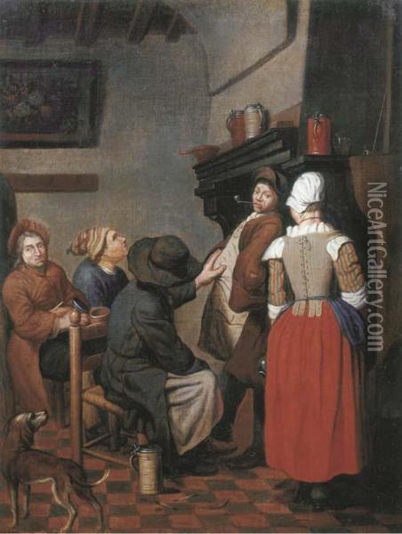 Company Smoking And Conversing In A Kitchen Oil Painting - Jan Jozef, the Younger Horemans