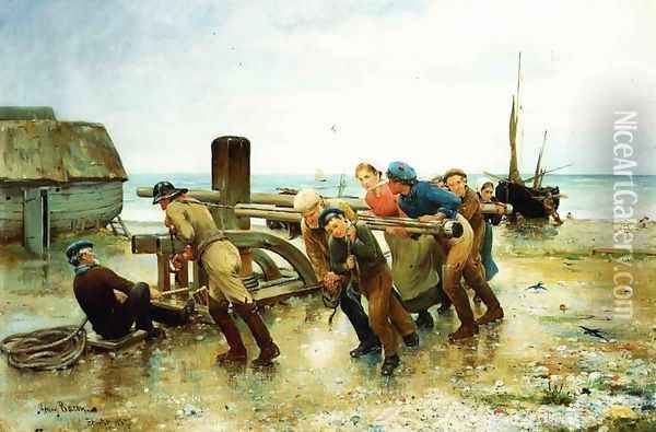 Hauling a Ship Oil Painting - Henry Bacon