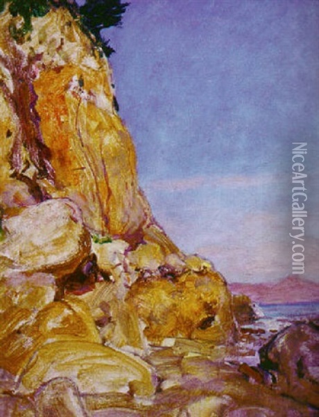 Sunlit Cliff Near Santa Barbara Oil Painting - Howard Russell Butler