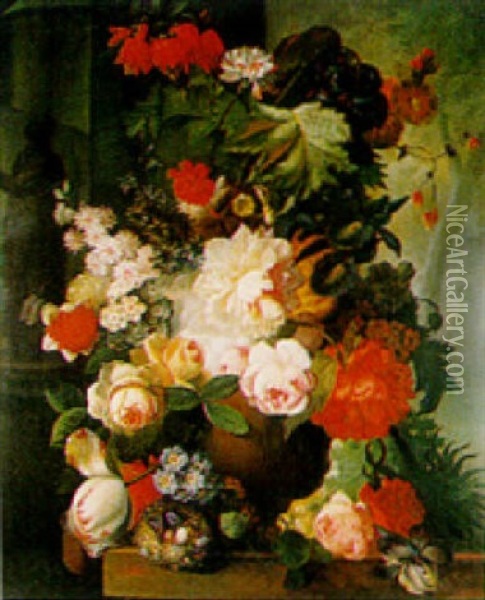 Impressive Still Life Of Flowers And A Bird's Nest Oil Painting - Jan van Os
