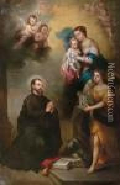 Un Santo Presenta Alla Vergine Il Modello Per Una Nuova Chiesa Oil Painting - Bartolome Esteban Murillo