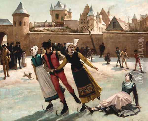 The Skaters Oil Painting - Franz Kaspar Huibrecht Vinck