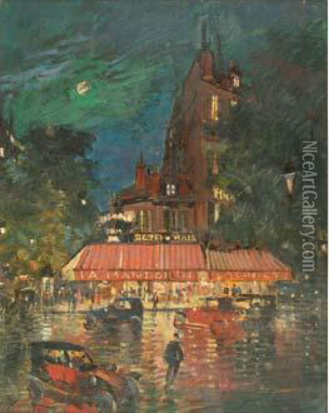  Cafe Illumine Sur Les Boulevards, 1937  Oil Painting - Konstantin Alexeievitch Korovin