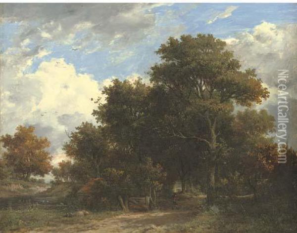 Wooded Landscape With A Figure On A Track Oil Painting - Patrick, Peter Nasmyth