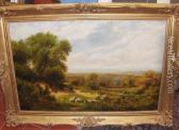 Sheep In A Country Landscape Oil Painting - James Peel
