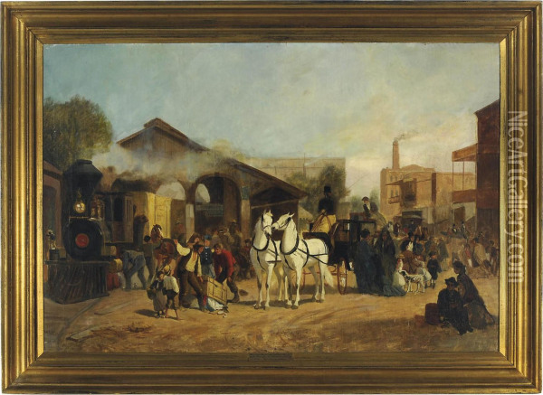 Southern Pacific R.r. Station At Sacramento Oil Painting - William Karl Hahn