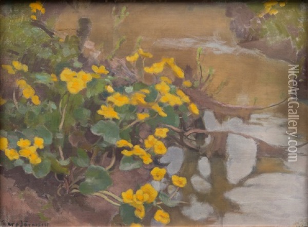 Marsh Marigolds Oil Painting - Eero Jaernefelt