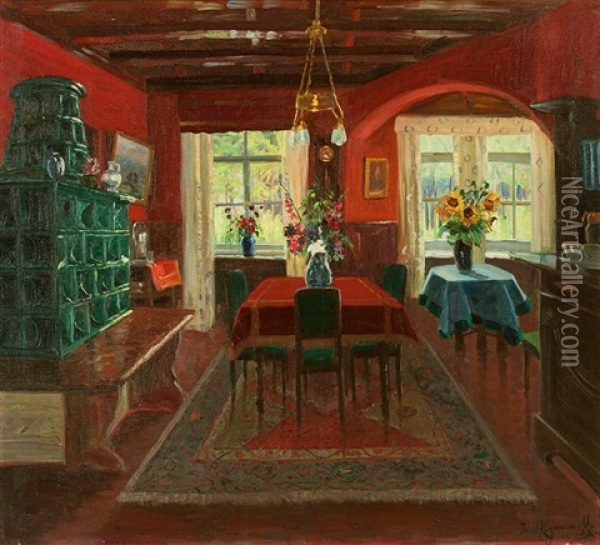 Interieur Eines Gutburgerlichen Esszimmers, Des Roten Salons Oil Painting - Jakob Koganowsky