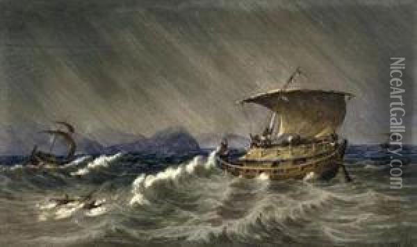 A Storm On The Ganges Oil Painting - Colonel George Francis White