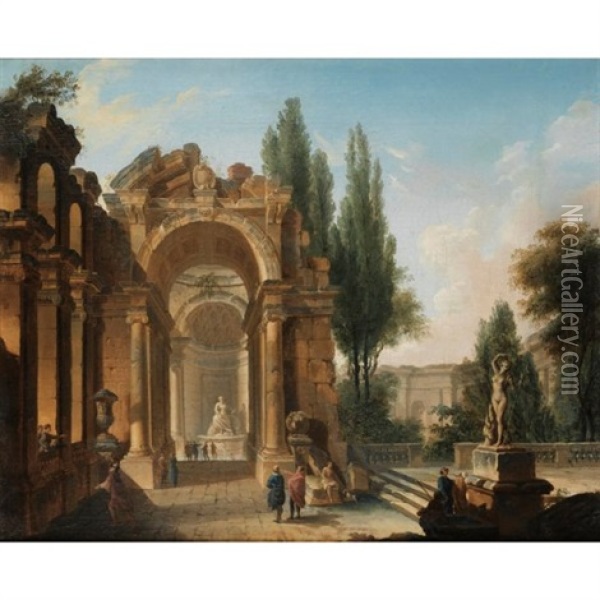 Caprice Architectural Oil Painting - Giovanni Paolo Panini