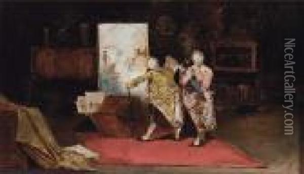 The Connoisseurs; Also A Companion Painting Oil Painting - Eugenio Lucas Villamil