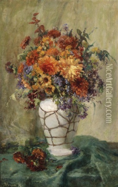 Sommerblumen In Vase Oil Painting - Hermina Bruck