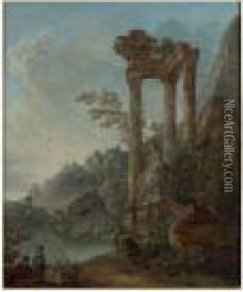 Ruines Romaines Dans Un Paysage Ideal Oil Painting - Charles Louis Clerisseau