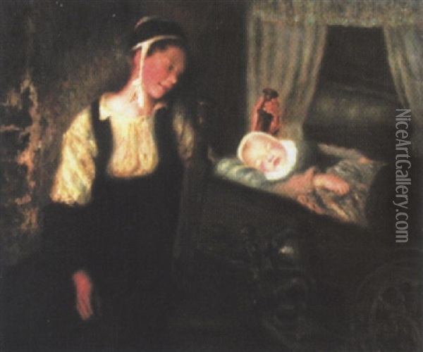 Jeune Femme Bercant Son Enfant Oil Painting - Henry d' Estienne