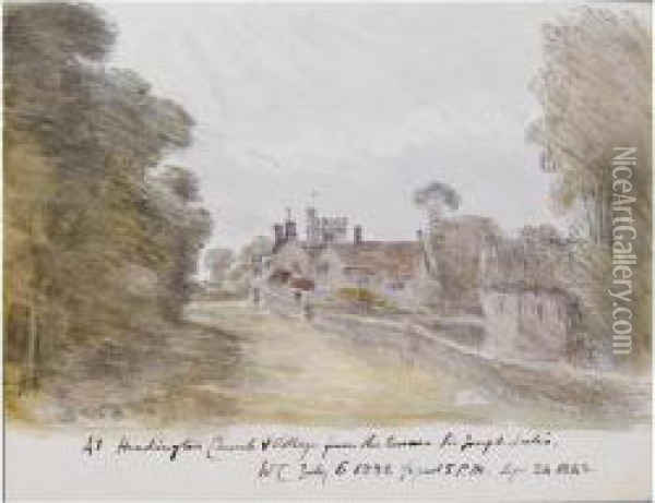 Headington Church And Village 
From The Terrace Of Sir Joseph Lock's; The Gardener's Boy At Sir Joseph 
Lock's At Headington Oil Painting - Dr. William Crotch