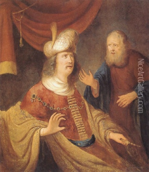 A King In Oriental Costume With An Old Man Oil Painting -  Rembrandt van Rijn