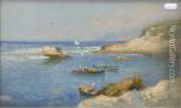 Coastal View With Boats Oil Painting - Oscar Ricciardi
