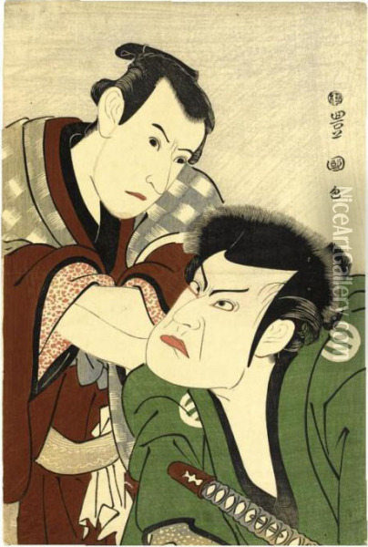 Kataoka Nizaemon Vii As Kyogoku Takumi And Ichikawa Yaozo Iii As Keyamura Rokusuke Oil Painting - Toyokuni