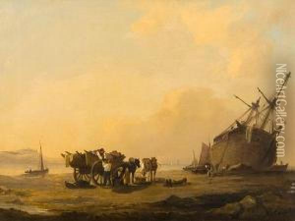 Unloading The Cargo Oil Painting - Alfred George Stannard