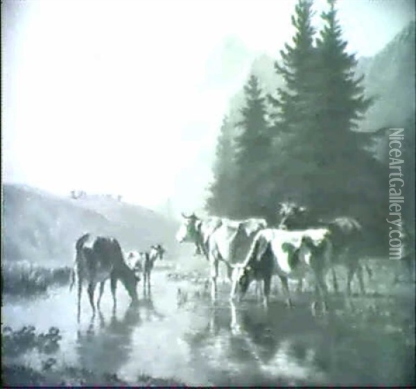 Pastorale Landschaft Oil Painting - Charles (Jean-Ch. Ferdinand) Humbert