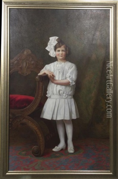 Untitled (portrait Of A Girl In A White Dress) Oil Painting - Giuseppe Guidi